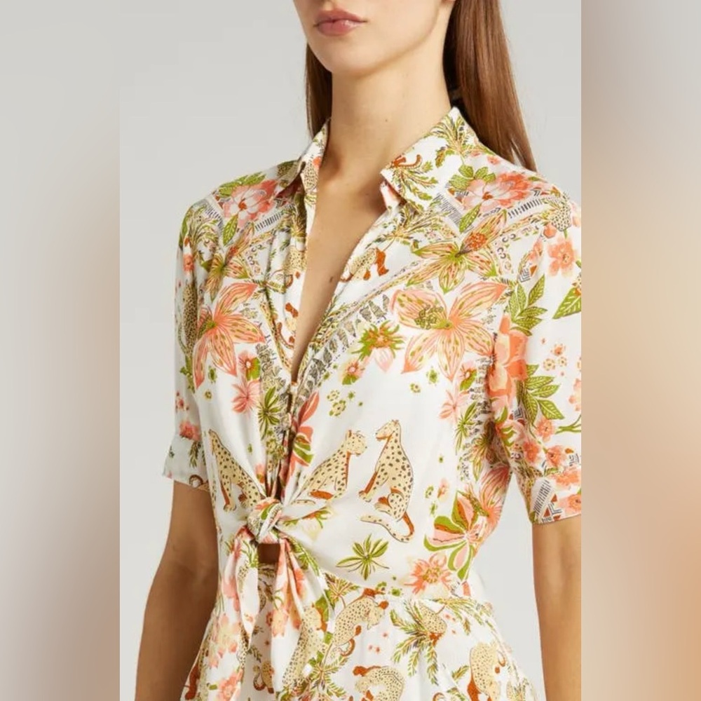 Poupette St. Barth Bettina Print Tie Front Romper-Dress NWT Large w/pockets! - Picture 7 of 8